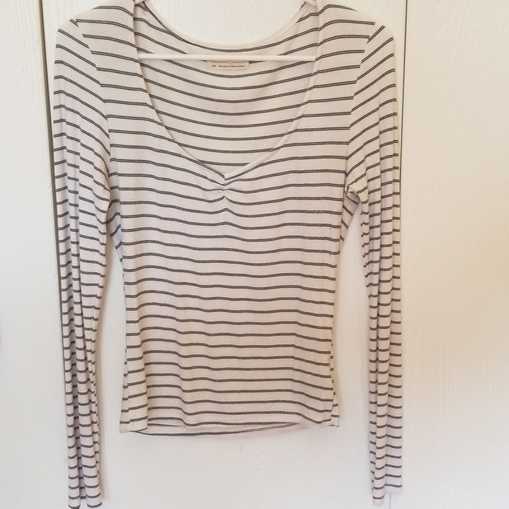Urban outfitters white and black striped long slee
